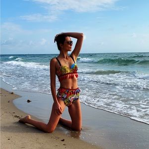 Floral Print Tassel Top With High Waist Bikini